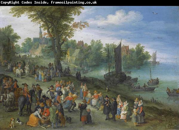 Jan Brueghel People dancing on a river bank
